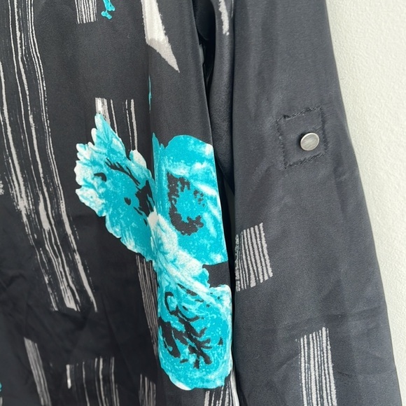 LARRY LEVINE BLACK FLORAL LONG SLEEVE BLOUSE SIZE S - Picture 6 of 8